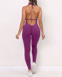 Pantalones de yoga ajustados de una pieza, de secado rápido y color melocotón para levantar la cadera
