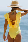 Yellow Ruffle Sweet Tie Back One Piece Swimwear