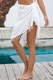 White Boho Tassel Tie Side Skirt Beachwear