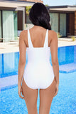 White Mesh Patchwork Simple Asymmetric One Piece Swimwear