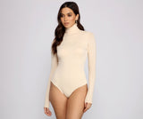 Basic Long Sleeve Crepe Turtleneck Bodysuit