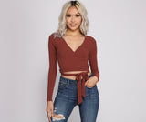 Basic Ribbed Knit Tie Waist Top