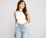 Basic Vibes Ribbed Knit Ruched Top