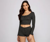 Chenille Knit Pajama Top and Shorts Set