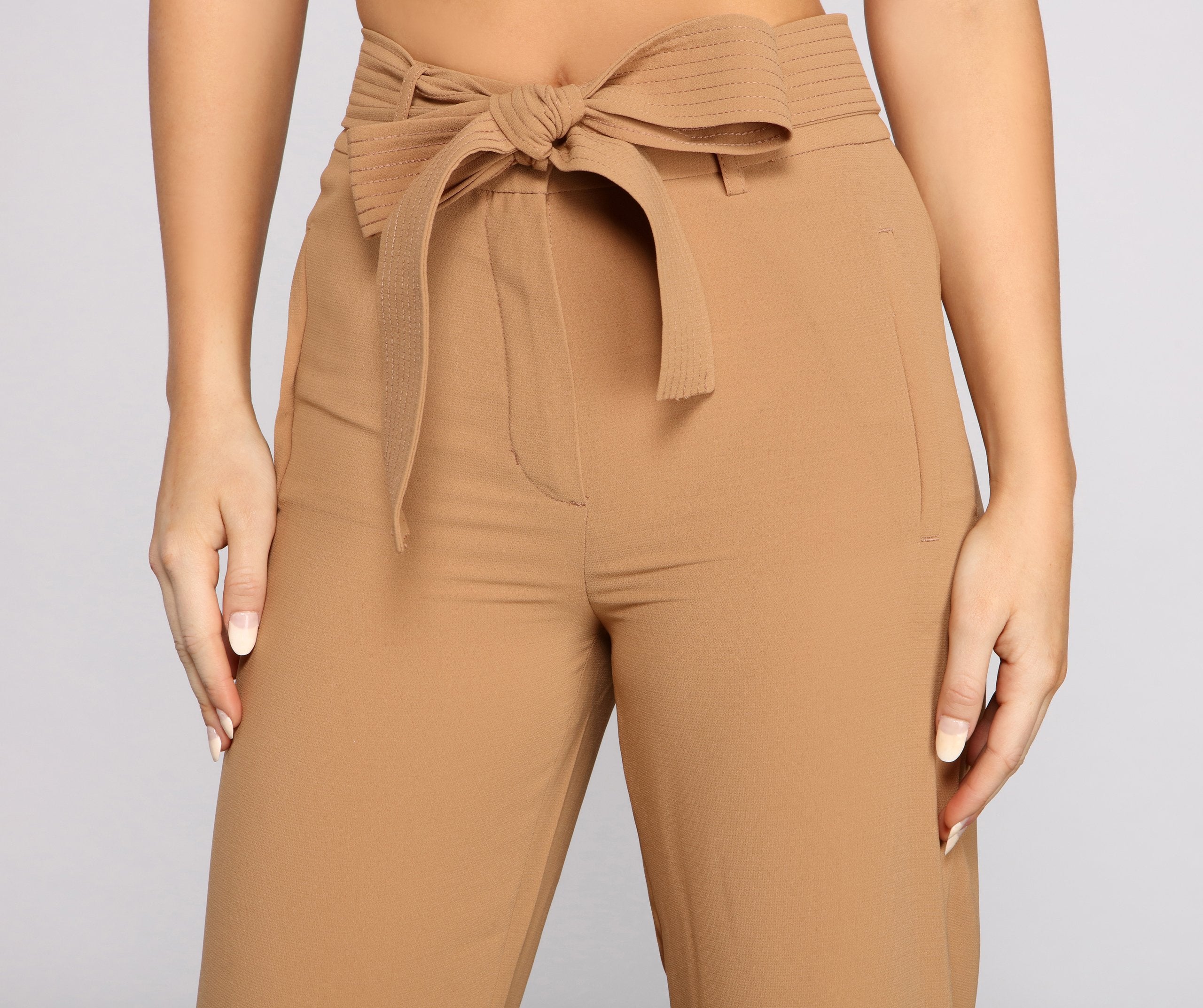 Classic High Waist Belted Tapered Pants