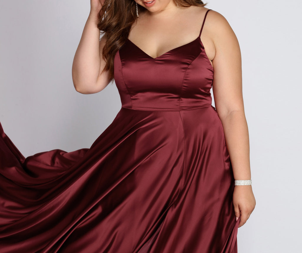 Plus Gabrielle Formal Charming High Slit Satin Dress