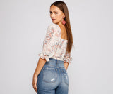 Darling Glam Floral Lace-Up Crop Top
