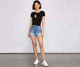 Edgy Chic High Rise Button Down Denim Shorts