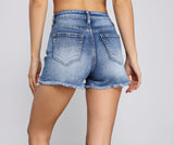 Edgy Chic High Rise Button Down Denim Shorts