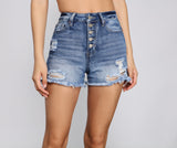 Edgy Chic High Rise Button-Down-Jeansshorts