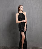 Ella halterneck sequined formal dress