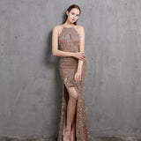 Ella halterneck sequined formal dress