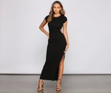 Essential High Slit Ribbed Knit Maxi Dress