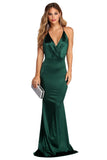 Evelina Plunging Formal Satin Dress