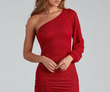 Evening Of Sparkle Balloon Sleeve Ruche Mini Dress