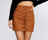 Faux Suede Lace Up Mini Skirt