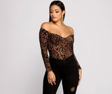 Flocked Velvet Leopard Print Bodysuit