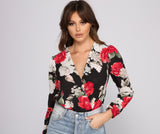 Floral Fusion Bodysuit mit Puffärmeln