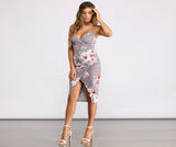 Floral Moment Asymmetrical High Slit Midi Dress