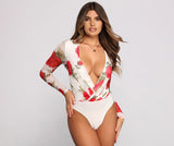 Floral Passion Surplice Mesh Bodysuit