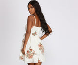 Flowy In Floral Tie Waist Mini Dress