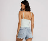 Frilled and Flirty Cropped Ribbed Cami