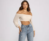 Frilled and Flirty Off The Shoulder Smocked Crop Top