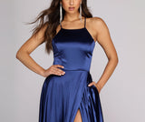 Gabrielle Formal High Slit Satin Dress