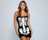 Glam Ghoul Skeleton Print Mini Dress