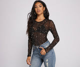 Glam Goals Mesh Rhinestone and Pearl Bodysuit