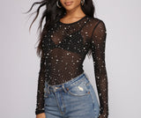 Glam Goals Mesh Rhinestone and Pearl Bodysuit