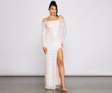 Gracie Formal Off The Shoulder Iridescent Sequin Dress