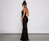 Haven Formal Sequin Scroll Halter Dress