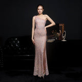 Heary dazzling sequined one-shoulder asymmetric dress