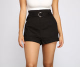 High-Rise Belted Twill Shorts