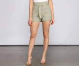 High-Rise Belted Twill Shorts