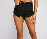 High Rise Button Down Distressed Shorts