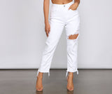 High-Rise Destructed And Frayed Mom Jeans