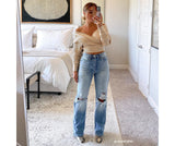 High-Rise Destructed Boyfriend Jeans