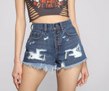 High-Rise Destructed Diva Denim Shorts