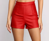 High Waist Coated Faux Leather Shorts