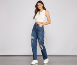 Iconic High Rise Destructed Boyfriend Jeans