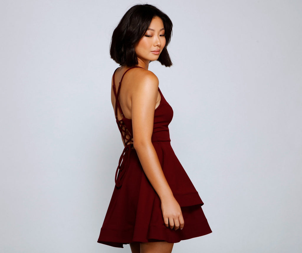 1210133 Black Open Back Skater Dress