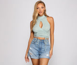 Key To Glam Ruched Ribbed Crop Top