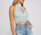 Key To Glam Ruched Ribbed Crop Top