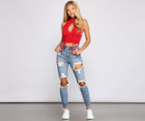 Key To Glam Ruched Ribbed Crop Top