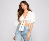 Kimono Sleeve Tie Front Top