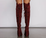 Lace Back Over The Knee Block Heeled Boots