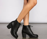 Lace Up Faux Leather Lug Booties
