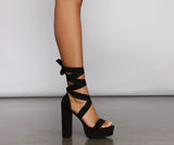 Lace-Up Faux Suede Platform Block Heels